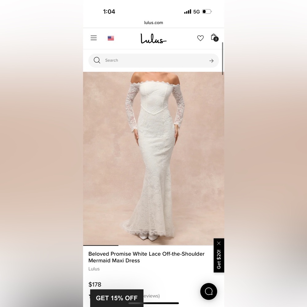 Lulu's Elegant White Lace Off-Shoulder Dress